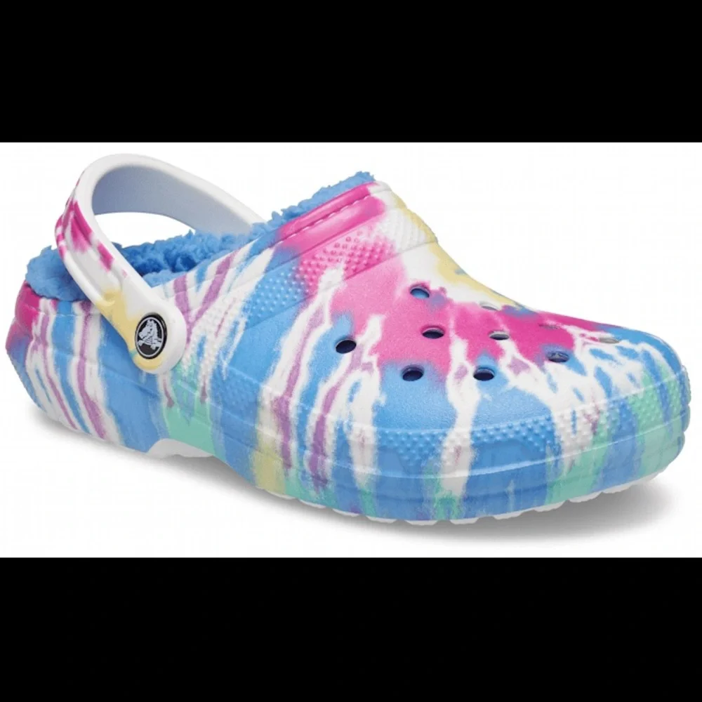 🐊Crocs Classic Lined Tie Dye Clogs Powder Blue/Multi. Size 7 - Picture 3 of 7